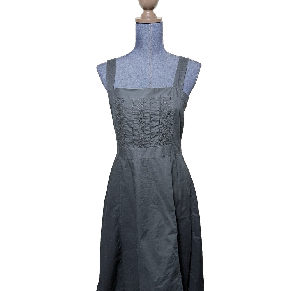 J. Crew Black midi dress size 12 embroidered cotton fit flare lined Sleeveless - Picture 3 of 11